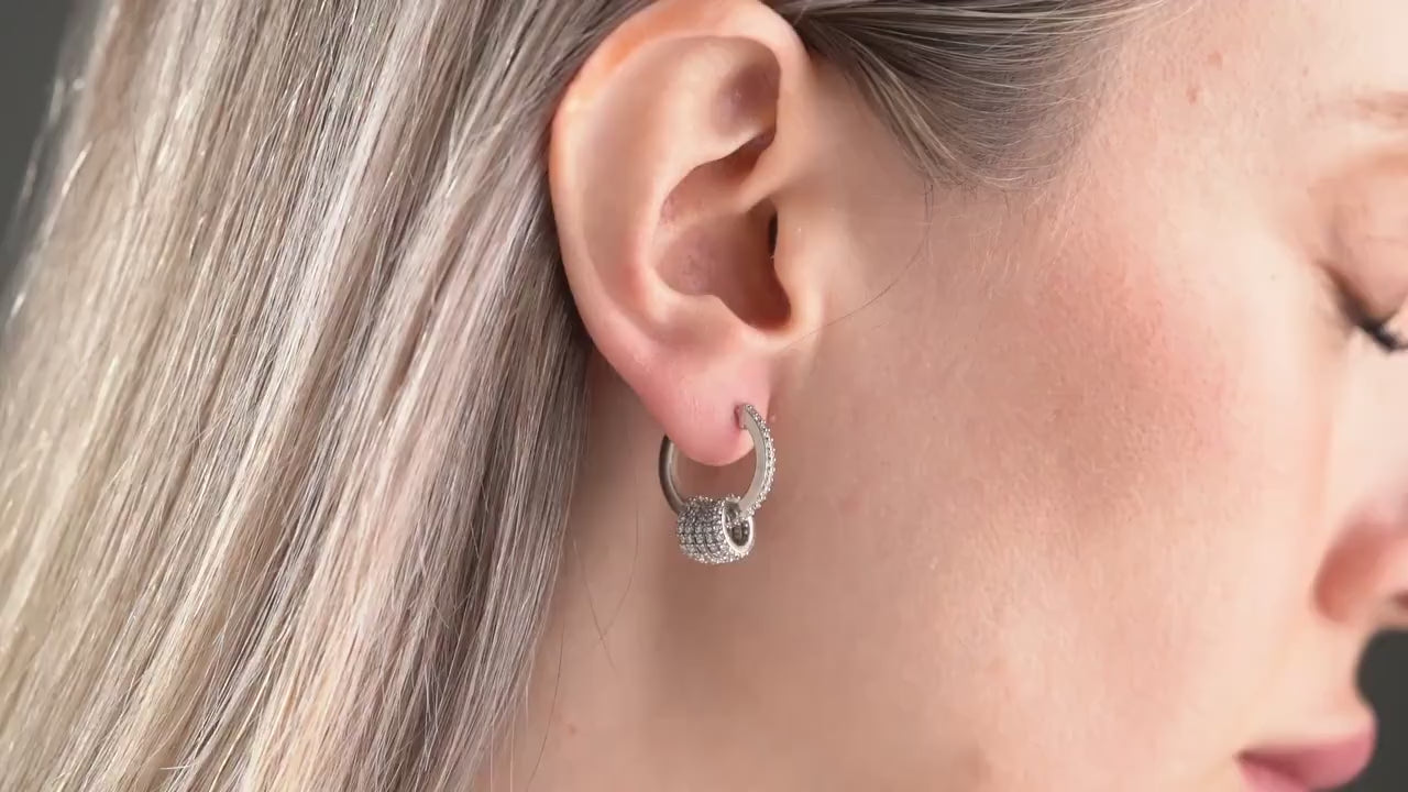 Gold & Silver Hoop Earrings - Handmade 925 Sterling Silver Huggie Hoops - Triple Interlocking Zircon Rings - Sparkling Jewelry Gift for Her