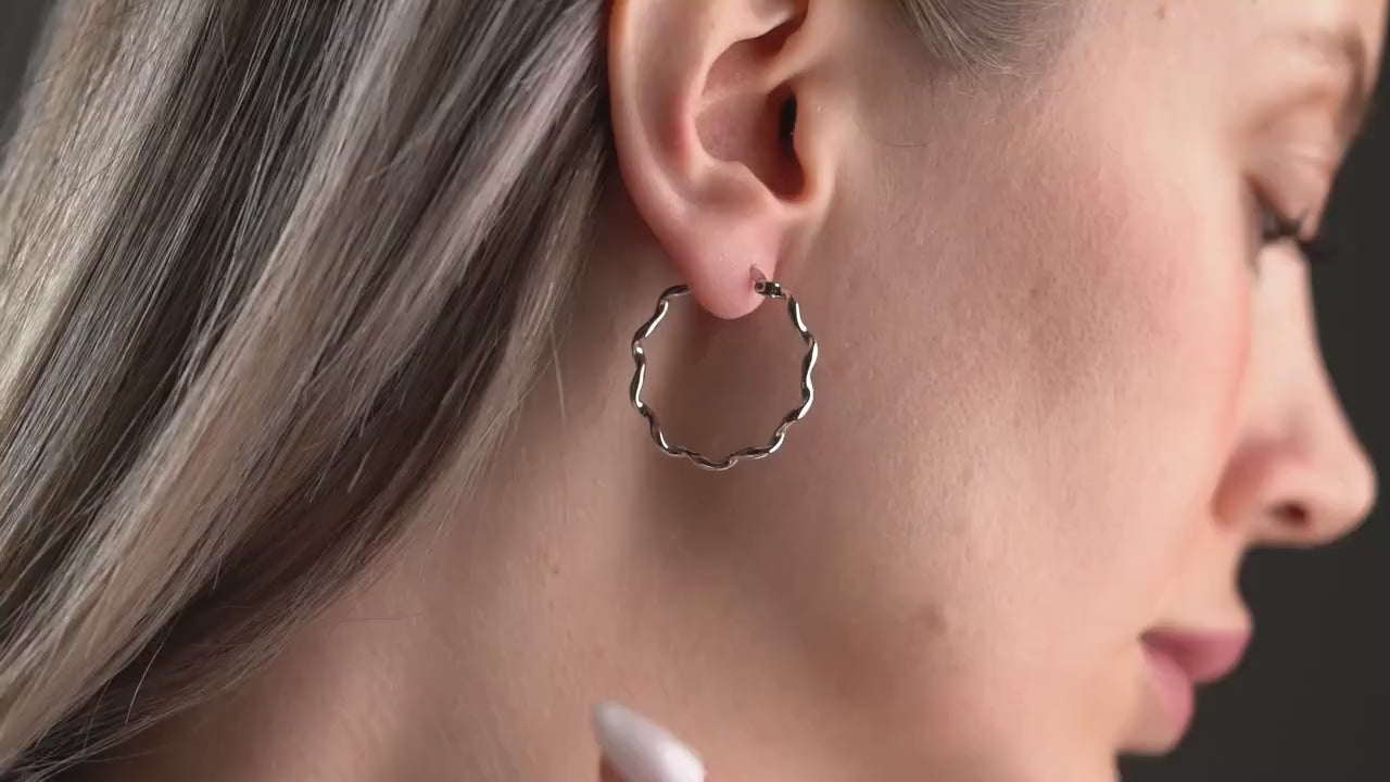 Wavy Hoop Earrings - Handmade 925 Sterling Silver Gold Plated - Textured Minimalist Hoops - Lightweight Everyday Jewelry Gift for Her