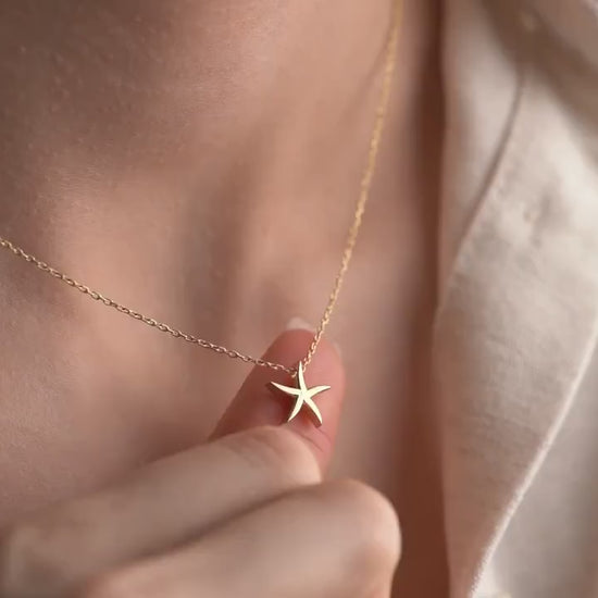 Starfish Necklace - 925 Sterling Silver Gold Plated - Minimalist Beach Jewelry - Ocean Inspired Nautical Pendant - Unique Gift for Her