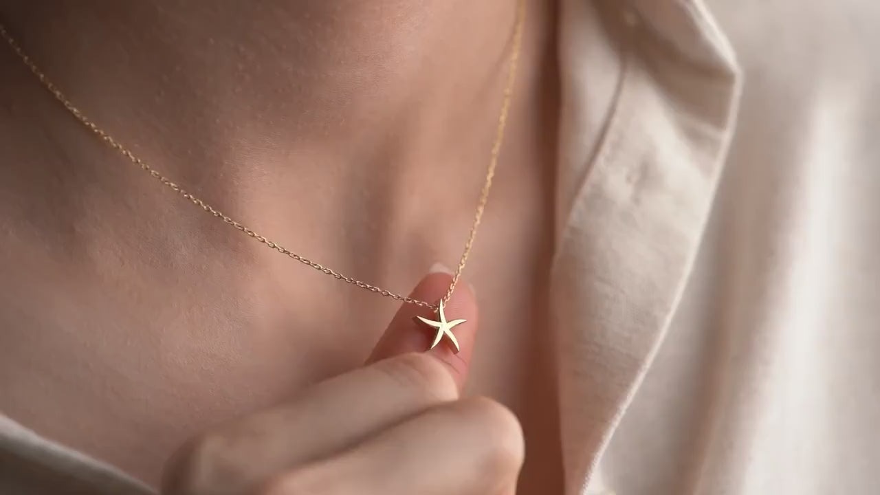 Starfish Necklace - 925 Sterling Silver Gold Plated - Minimalist Beach Jewelry - Ocean Inspired Nautical Pendant - Unique Gift for Her