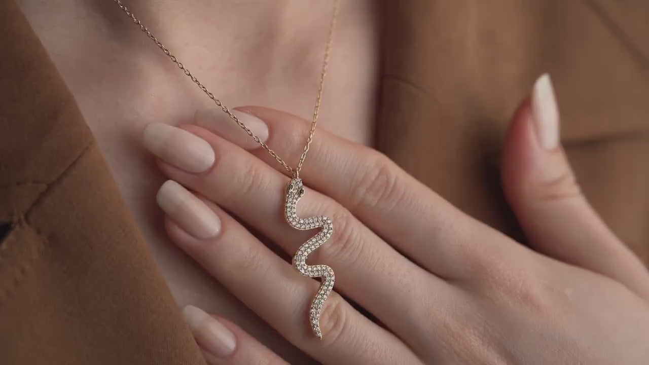 Snake Pendant Necklace - Handmade 925 Sterling Silver Gold Plated - CZ Serpent Jewelry - Dainty Layered Necklace Gift for Her