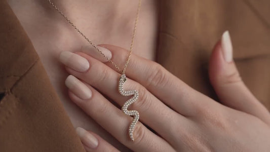 Snake Pendant Necklace - Handmade 925 Sterling Silver Gold Plated - CZ Serpent Jewelry - Dainty Layered Necklace Gift for Her
