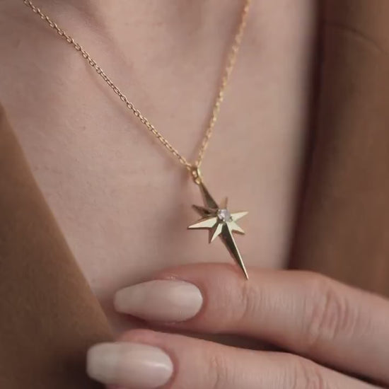 North Star Necklace • 925 Sterling Silver & Gold Plated • CZ Celestial Pendant • Minimalist Compass Star Jewelry • Gift for Her