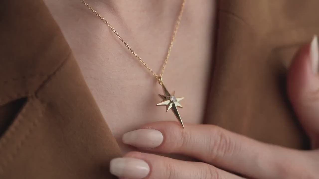North Star Necklace • 925 Sterling Silver & Gold Plated • CZ Celestial Pendant • Minimalist Compass Star Jewelry • Gift for Her
