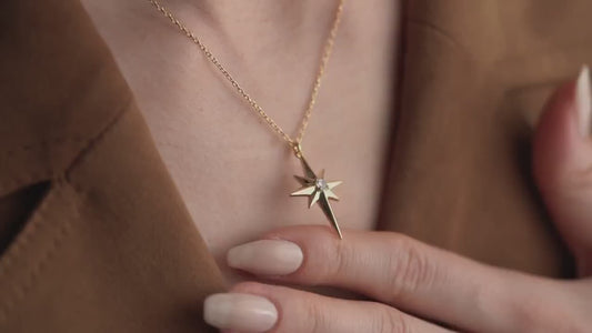 North Star Necklace • 925 Sterling Silver & Gold Plated • CZ Celestial Pendant • Minimalist Compass Star Jewelry • Gift for Her