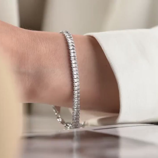 Emerald Cut Zircon Tennis Bracelet - Handmade 925 Sterling Silver Gold Plated - Elegant Jewelry for Women - Gift for Her