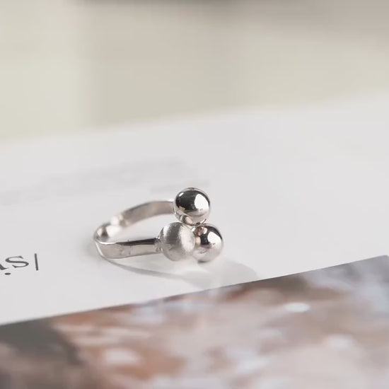 Triple Ball Ring - Handmade 925 Sterling Silver 14K Gold Plated - Modern Matte & Polished Contrast - Statement Jewelry Gift for Her