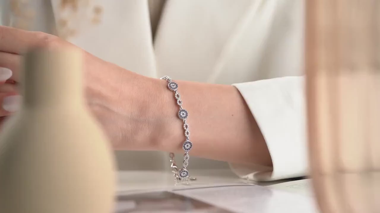 Evil Eye Infinity Bracelet - Handmade 925 Sterling Silver Gold Plated - CZ Protection Jewelry - Dainty Lucky Charm Spiritual Gift for Her