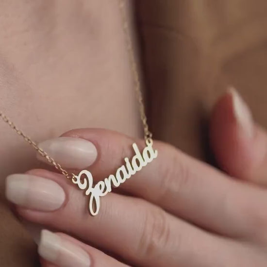 Custom Name Necklace • 925 Sterling Silver • Gold Plated • Personalized Word Pendant • Minimalist Jewelry • Gift for Women & Men