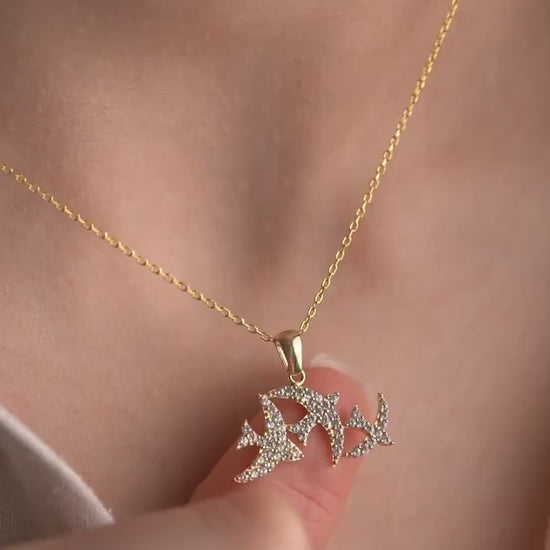Flying Birds Necklace • 925 Sterling Silver Pendant • Dainty Bird Charm • Minimalist Everyday Jewelry • Gift for Her