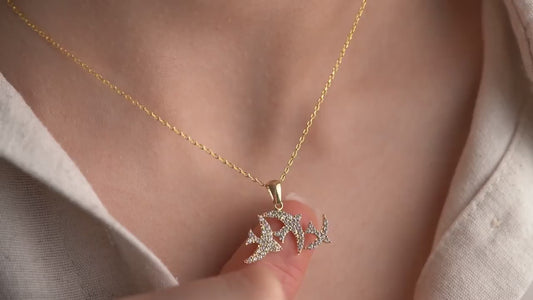 Flying Birds Necklace • 925 Sterling Silver Pendant • Dainty Bird Charm • Minimalist Everyday Jewelry • Gift for Her