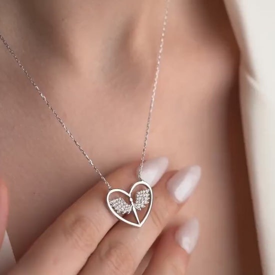 Angel Wing Heart Necklace - Handmade 925 Sterling Silver Gold Plated - Memorial Jewelry - Guardian Angel Pendant - Sympathy Gift for Her