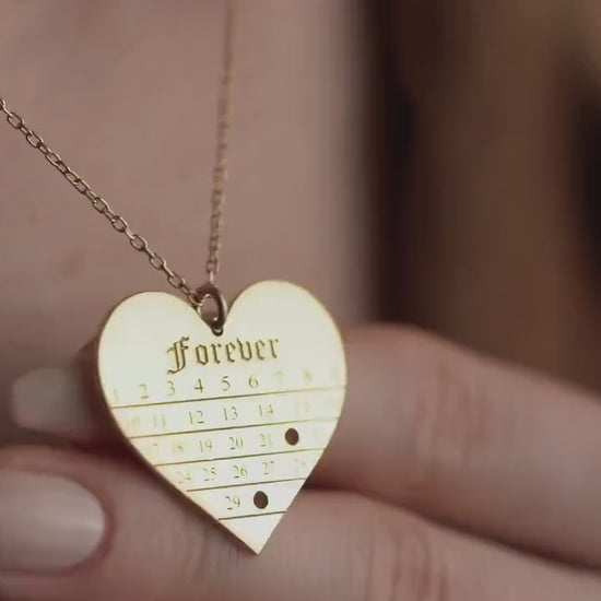 Personalized Heart Calendar Necklace - Custom Date Engraved Pendant - Handmade 925 Sterling Silver Anniversary Jewelry Gift for Her