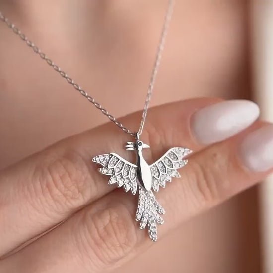 Phoenix Bird Necklace - Handmade 925 Sterling Silver Gold Plated - Firebird Pendant - Spiritual Mythical Jewelry - Unique Gift for Her