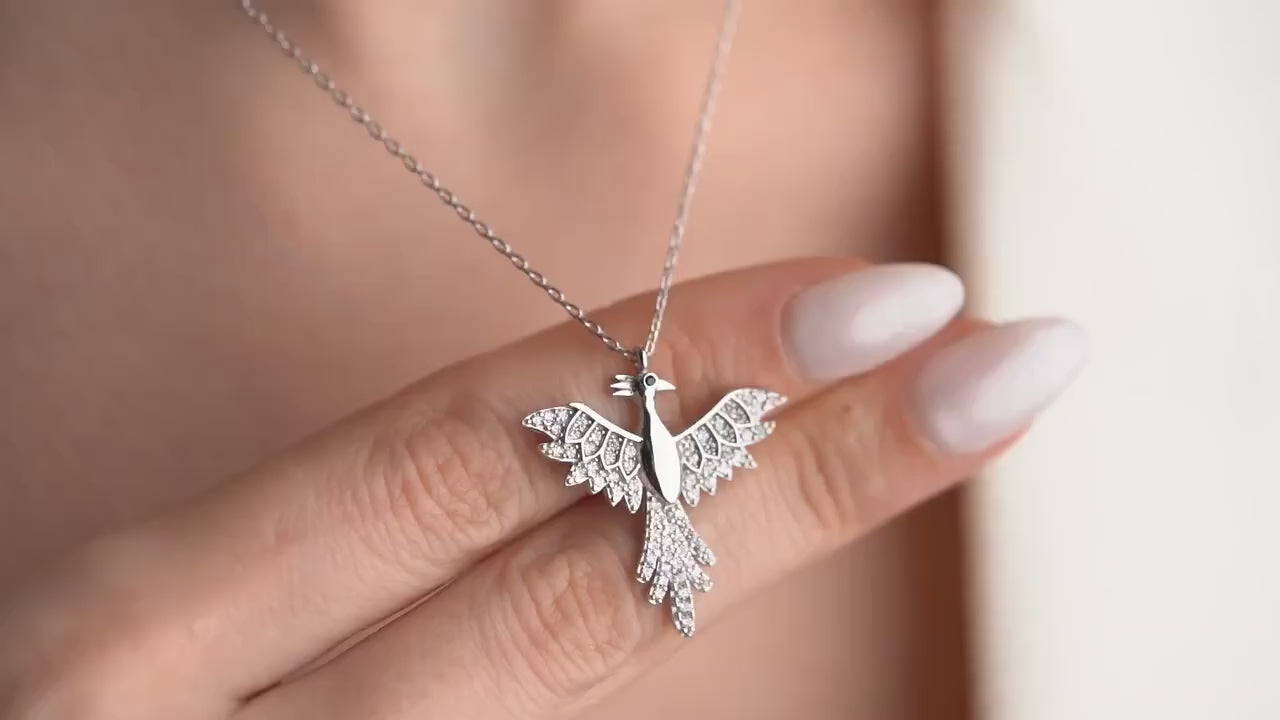 Phoenix Bird Necklace - Handmade 925 Sterling Silver Gold Plated - Firebird Pendant - Spiritual Mythical Jewelry - Unique Gift for Her