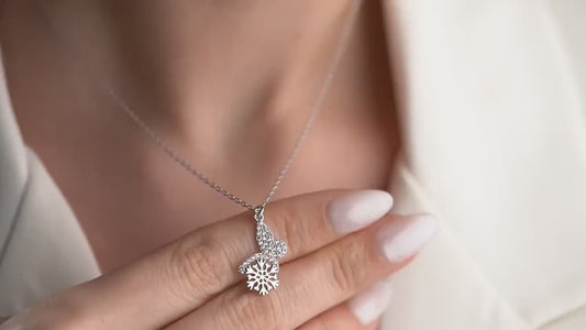 Butterfly Snowflake Necklace - Handmade 925 Sterling Silver Gold Plated - Elegant CZ Pendant - Winter Christmas Jewelry Gift for Her