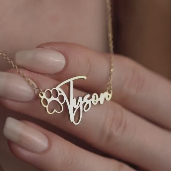Custom Pet Name Necklace | 925 Sterling Silver I 14K Gold Plated | Personalized Dog - Cat Paw Pendant I Memorial Gift & Pet Lover Jewelry