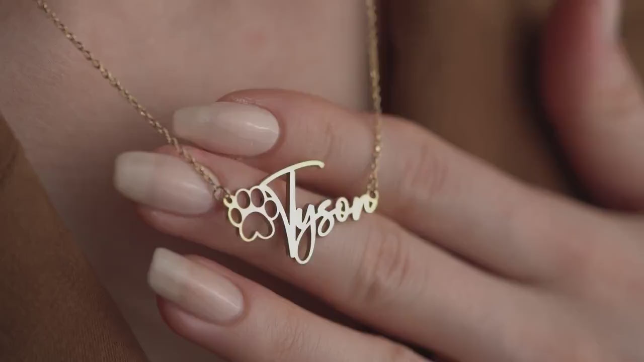 Custom Pet Name Necklace | 925 Sterling Silver I 14K Gold Plated | Personalized Dog - Cat Paw Pendant I Memorial Gift & Pet Lover Jewelry