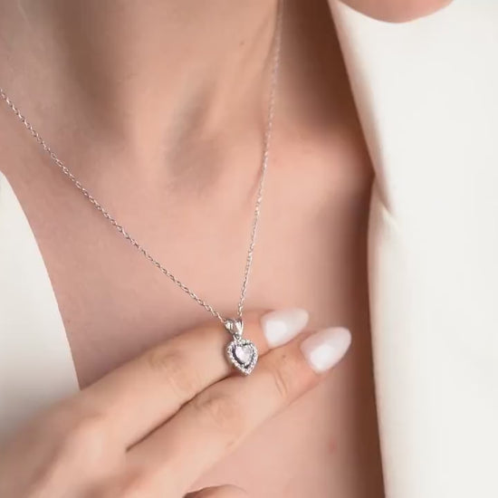 Heart Jewelry Set - Handmade 925 Sterling Silver 14K Gold Plated - Zircon Heart Necklace and Earrings - Romantic Anniversary Gift