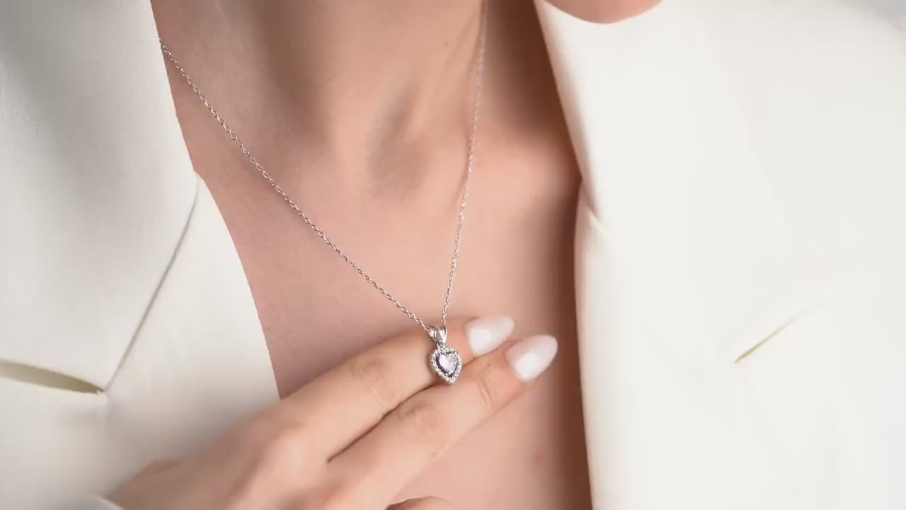 Heart Jewelry Set - Handmade 925 Sterling Silver 14K Gold Plated - Zircon Heart Necklace and Earrings - Romantic Anniversary Gift