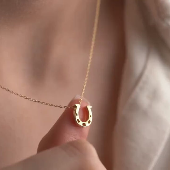 Lucky Horseshoe Necklace - 925 Sterling Silver and Gold Plated - Dainty Good Luck Charm, Minimalist Jewelry Gift for Her